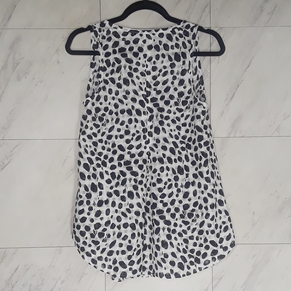 FOREIGN EXCHANGE Navy Brushstroke Polka Dot Print Flowy Sleeveless Top Small - Picture 7 of 8